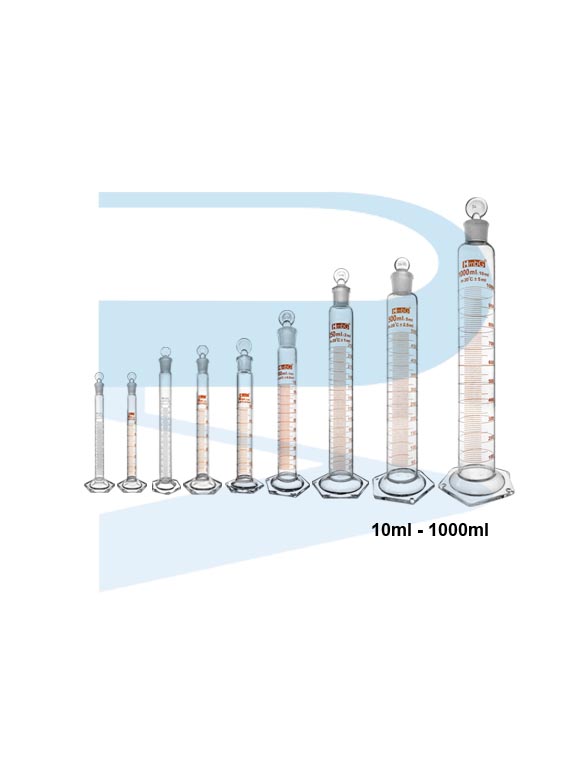 Measuring Cylinder w/Glass stopper, Amber Scale, Hexagonal Base, HmbG