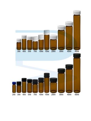 Specimen Vial Amber, w/ White/Black/Blue PP cap, HmbG