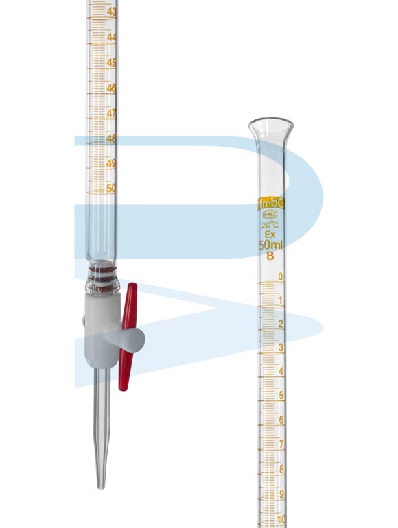 G1880_Burette-50ml-Detachable-PTFE-stopcork-B-Flared-HmbG-CN Burette, Detachable PTFE stopcock, Class B, Flared Top, HmbG (50ml)