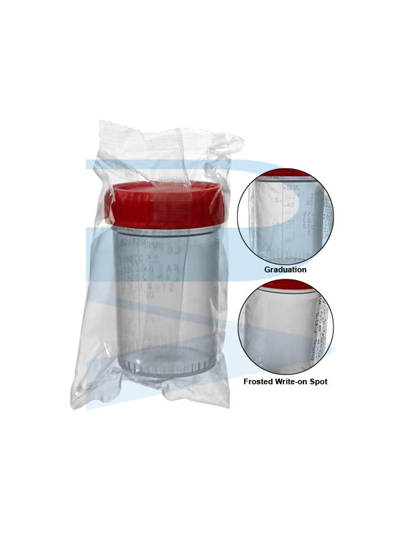 P0755_Urine-Container-60ml-red-cap-Individual-pack-EO-sterile-PP Urine Container 60ml, red cap, sterile/EO, Individual pack, PP