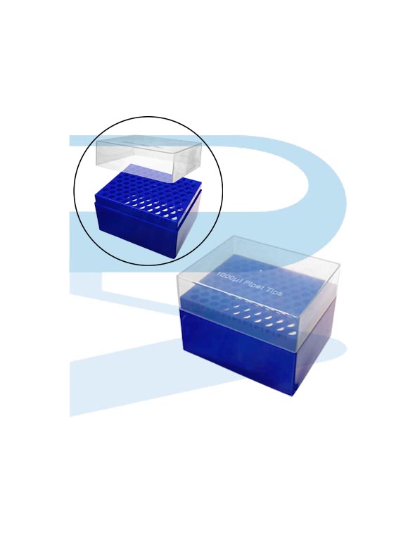 Pipette Tips Box 1000ul x 100 holes for blue tips Universal, separated cover, PP