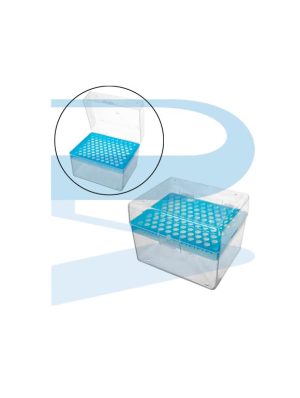 P0301-Pipette-Tips-Box-1000ulx100holes-blue-tips-Universal-jointed-cover-PP Pipette Tips Box 1000ul x 100 holes for blue tips Universal, jointed cover with lock, PP